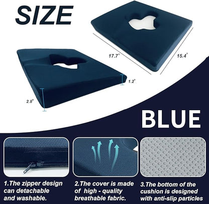 Gel Wheelchair Seat Cushion,Bed Sore Cushions for Butt, Memory Foam Hemorrhoid Pillow for Chairs,Butt Pillow for Pressure Sore&Ulcer Pain,Sciatica &Coccyx Pain Relief,Washable-Cover(Blue)
