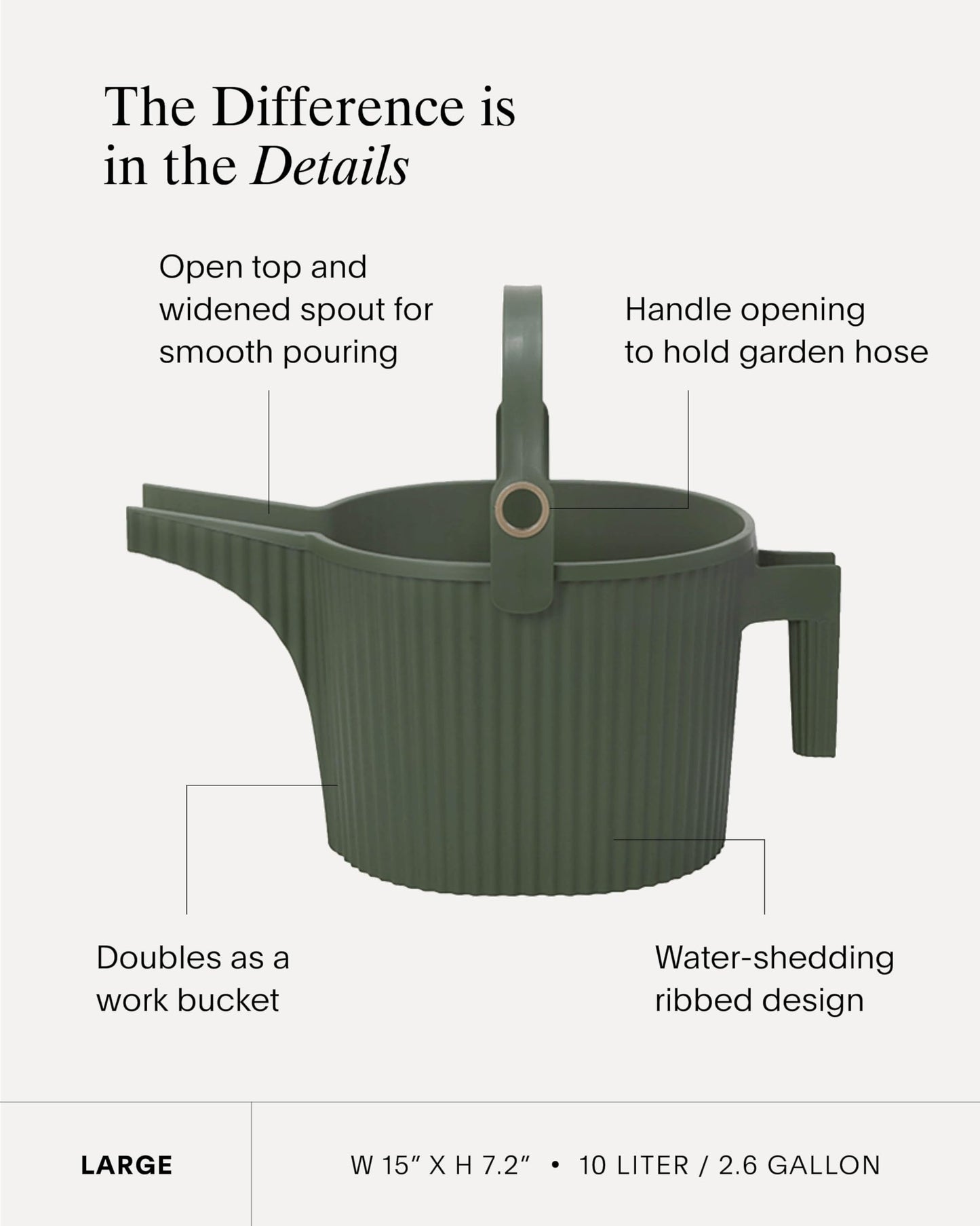 Hachiman Large Watering Can - 5 L Plant Watering Can with Widened Spout for Indoor and Outdoor Plants - Hands-Free Filling - 15" × 7.2" - White