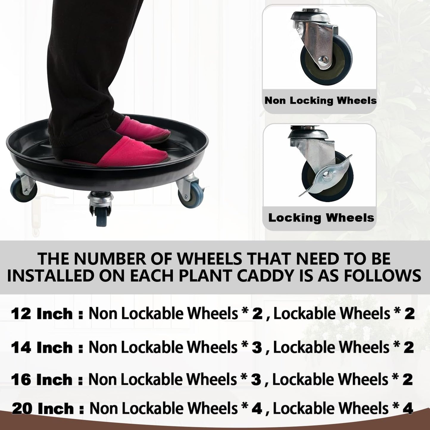 Kaoolaa Plant Caddy with Wheels 12 Inch 2 Pack, Heavy Duty Metal Plant Stand & Dolly with Lockable Casters, Holds 160 lbs for Indoor Outdoor Large Flower Pots, Black