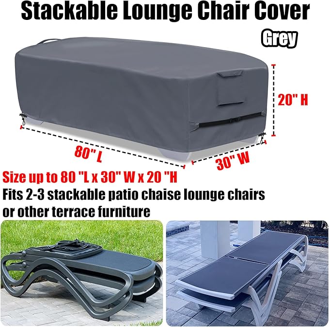 Stackable Chaise Lounge Covers for 2-3 Stackable Patio Lounge Chair, 600D