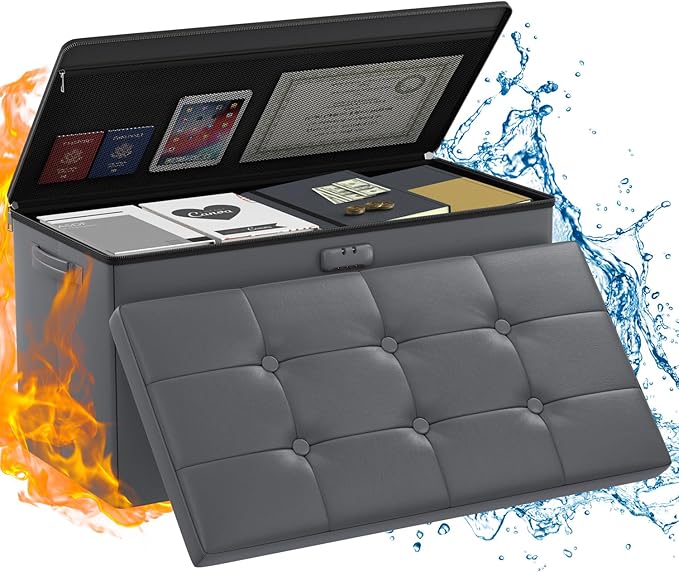 ENGPOW Storage Ottoman Bench, Fireproof Folding Bench
