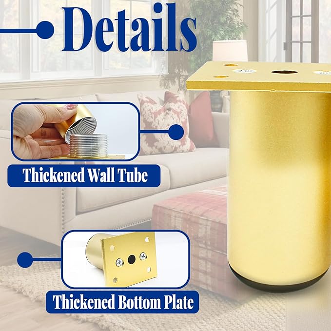 Set of 4 Aluminum Alloy Furniture Legs 2.36 Inch Height, 1.5 Inch Diameter