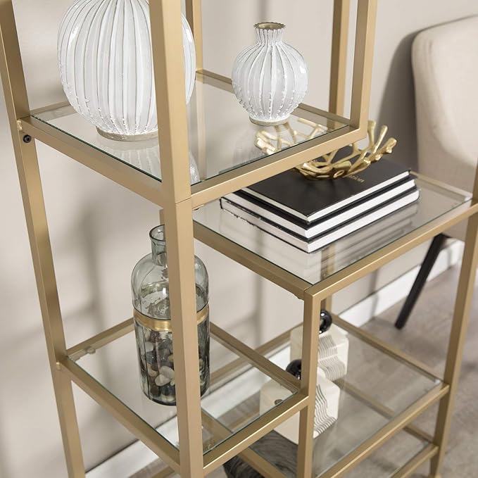 SEI Furniture Jaymes Metal/Glass Asymmetrical Étagère/Bookcase