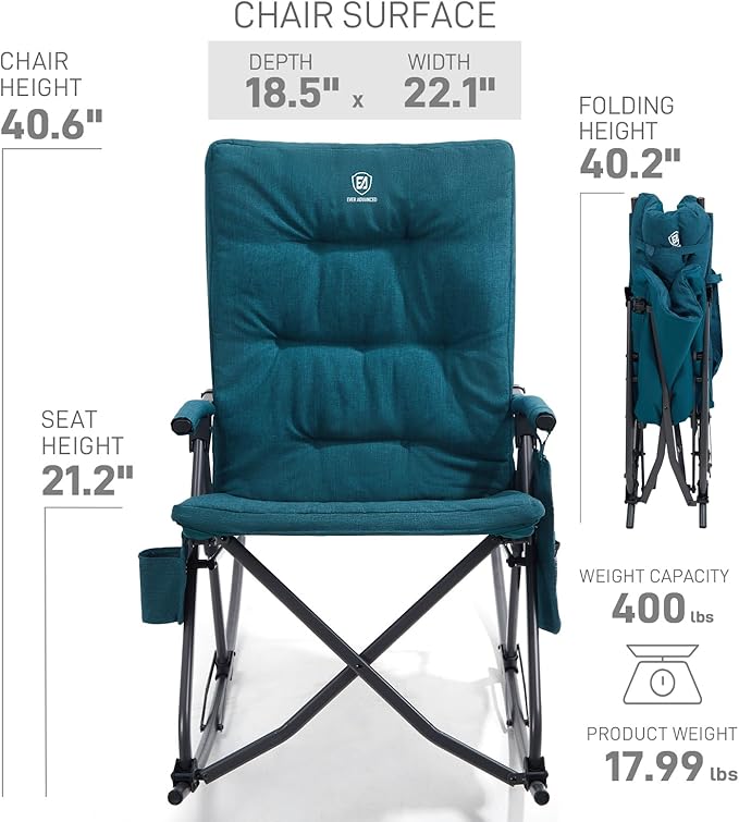 EVER ADVANCED Oversized Folding Rocking Camping Chair, Padded Portable Rocker