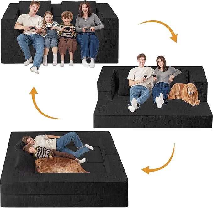 Futon Sofa Bed with Pillow, 3-in-1 Sleeper Sofa Bed with Removable Cover