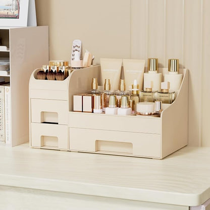 Makeup Organizer with Drawers,Large Cosmetic Storage Box,Countertop Skincare Organizer,ABS Makeup Brush Holder for Bathroom,Desk,Dresser,Multifunctional Beauty Display Case,Cream