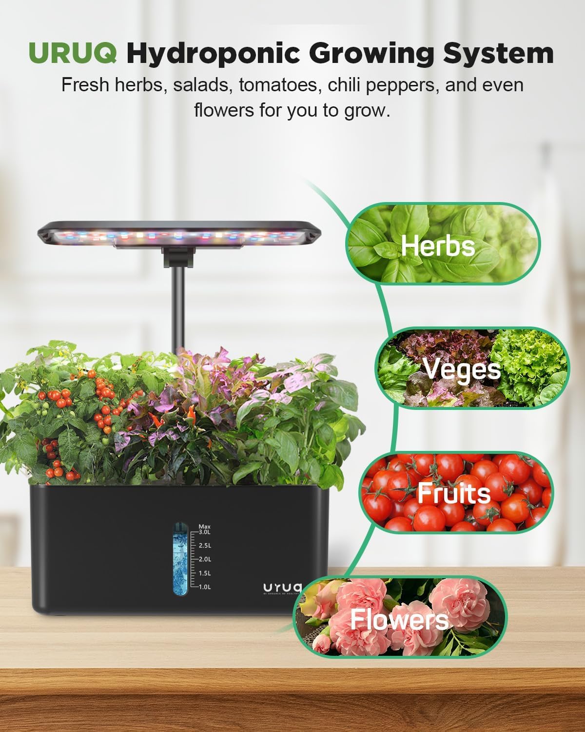 URUQ Hydroponics Growing System Garden: 8 Pods Indoor Herb Garden with Grow Light Plants Germination Kit Quiet Automatic Hydroponic Height Adjustable - Gardening Gifts for Women Kitchen
