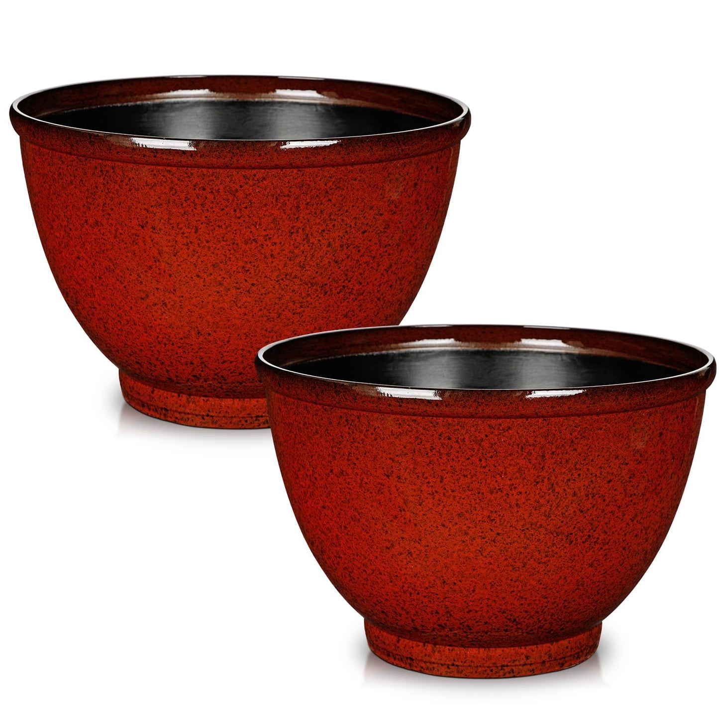 Hollyone Set of 2 Outdoor Planter 11.5 inch Plant Pot Plastic Pots for Plants Planters for Outdoor Indoor Plants with Drainage Hole Round Plant Pot Flower Pots Garden Decorations Dark Red