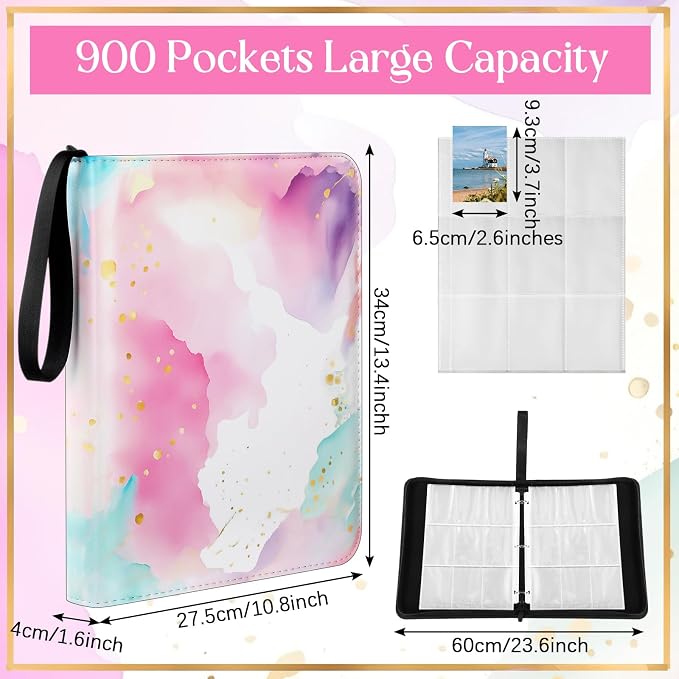 Card Binder 4/9 Pocket PU Waterproof Trading Binder Compatible with Mtg/ygo/tcg for 400/900 Portable Album Holder with Zipper Wristband Card Organizer