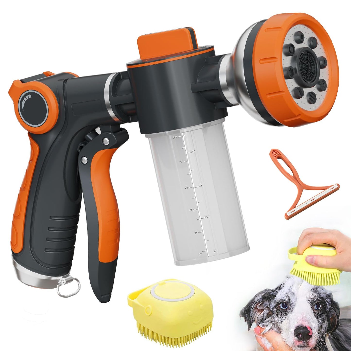 Hongmai Garden Hose Nozzle,8 Patterns Hose Sprayer High Pressure,Heavy Duty Dog Wash,Metal Water Hose Nozzle with Soap Dispenser,Car Wash Foam Gun With Pets Things
