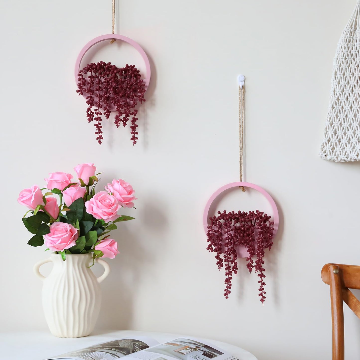 Hobyhoon Artificial Hanging Plants Hanging Planter Fake Succulents Artificial String of Pearls with Pot and Lanyard for Home Office Wall Decoration