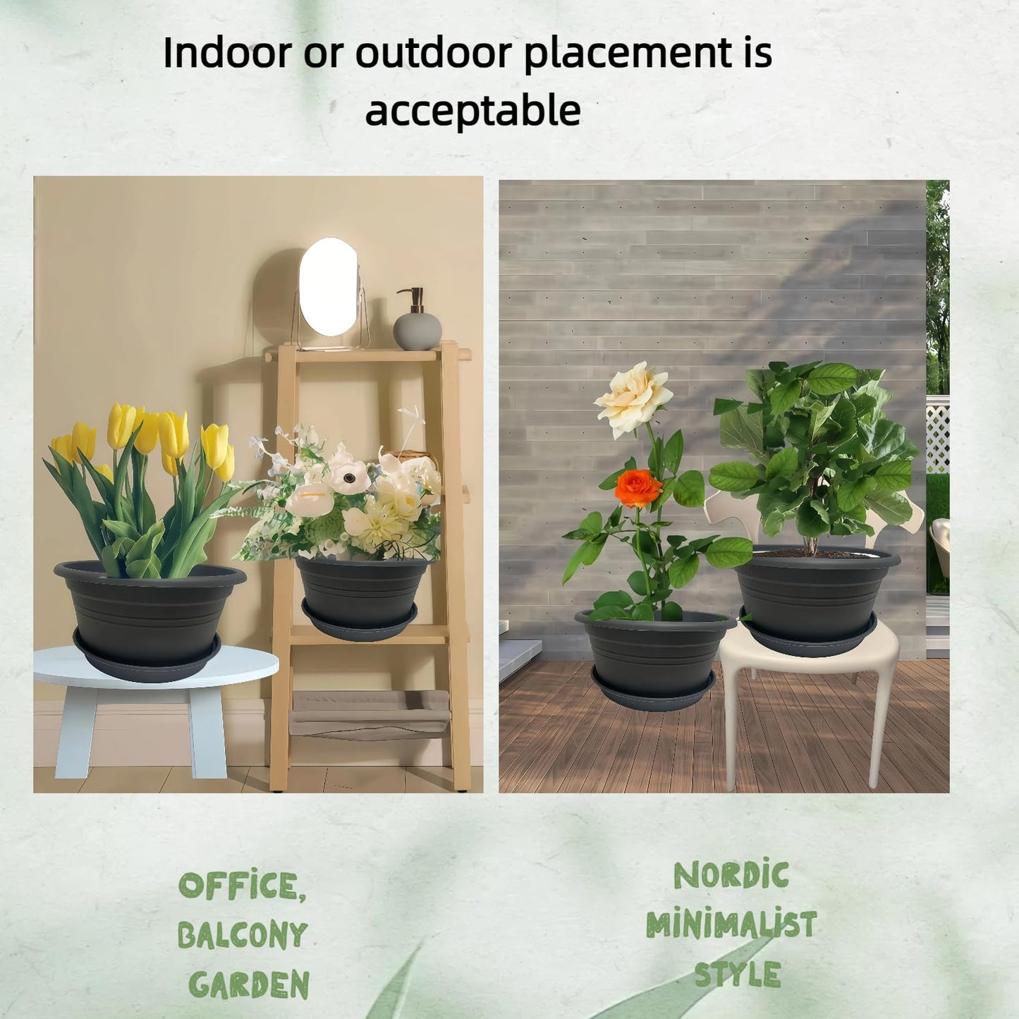 WXQLSZX 6 Pack 10 Inch Round Plastic Plant Pots with Saucers, Pot with Drainage Holes and Tray, Outdoor Pots for Plants with Decoration Flower Pots for Indoor Plants Home Garden Outdoor (Dark Gray)