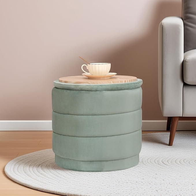 15" Upholstered Round Velvet Ottoman