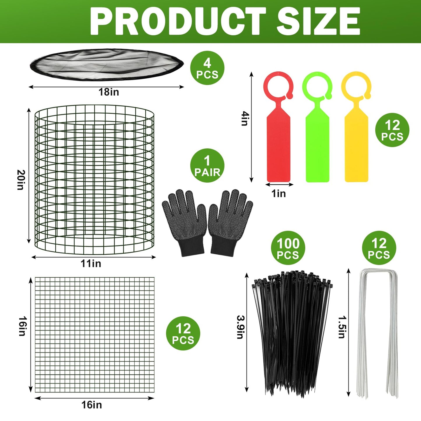Plant Protector from Animals with Detachable Covers - 4 Pack 16”x 16" Wire Cage Cloches with Ground Stakes and Tools for Protecting Vegetable, Flower, Seedling