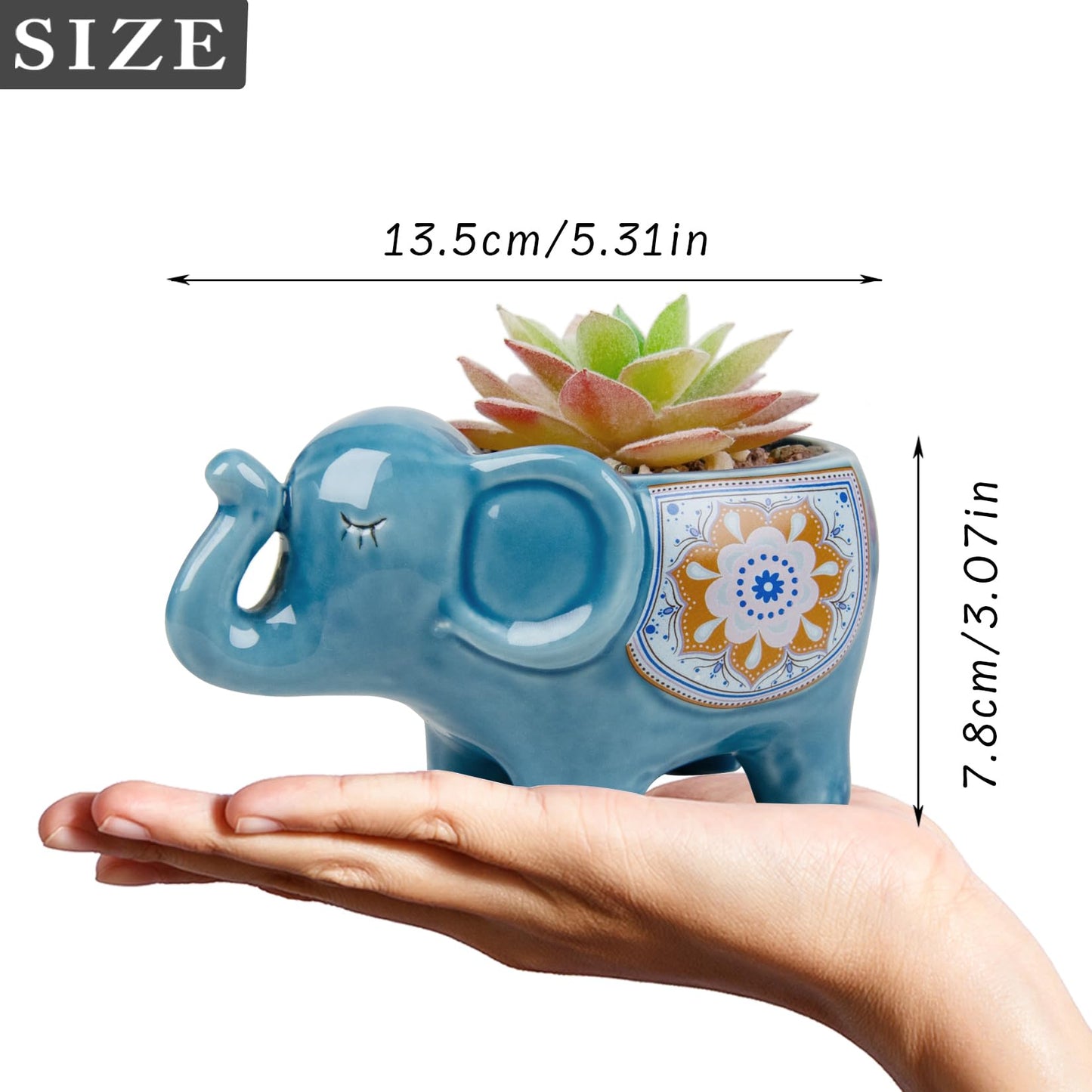 YINUOWEI Elephant Planter Cartoon Succulent Pots with Drainage 5.31 Inch Animal Planter Cute Plant Pots Succulent Planter Container Ceramic Flower Pots Perfect for Home Decor and Gifts, Set of 4