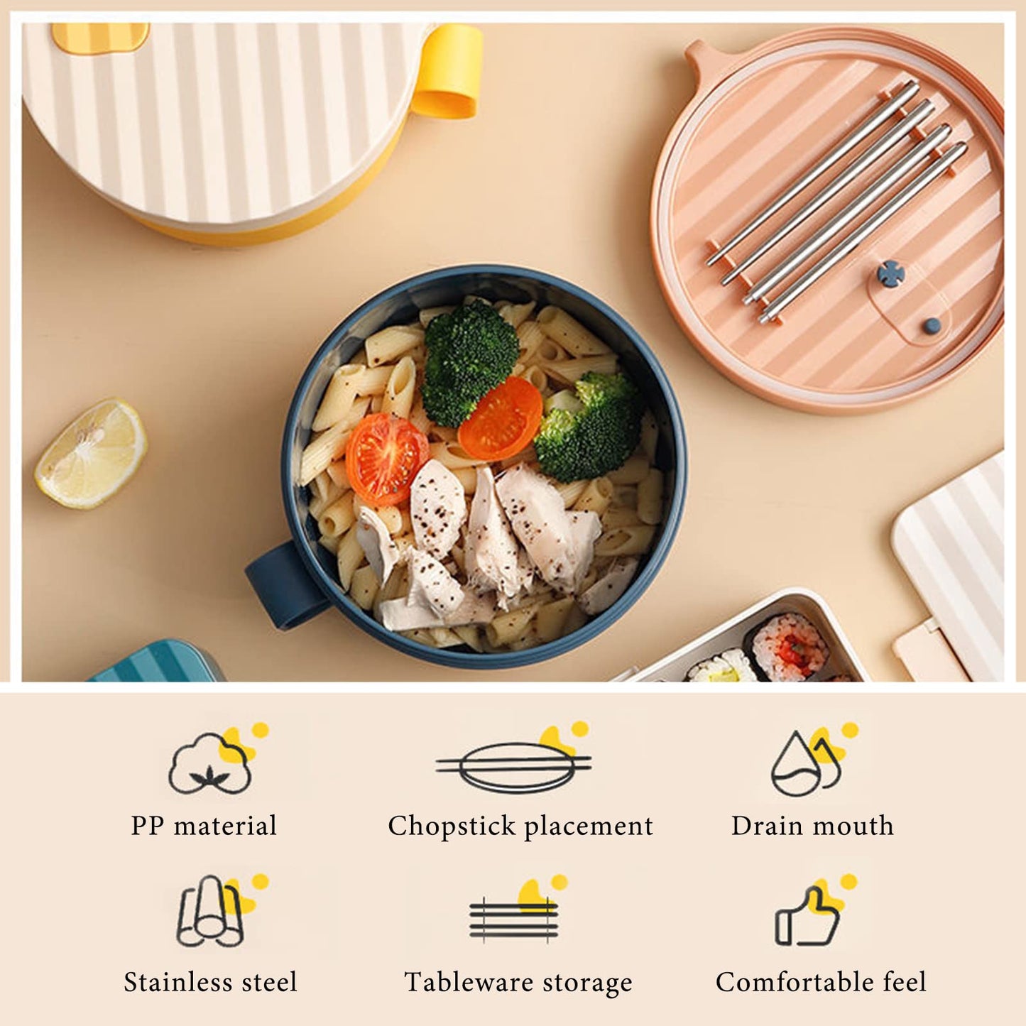 YCXXKJ Microwave Ramen Bowl Ramen Cooker with Handles Noodle Bowls with Lid and Chopsticks Dishwasher Safe for Home Office College Dorm Room(Yellow & Green)