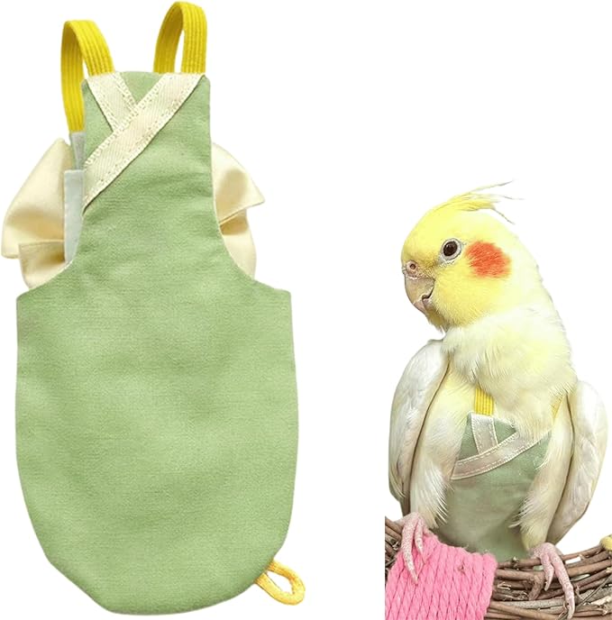 Bird Flight Suits Diapers, Parrot Flight Suits Diapers for Quaker Parakeets Cockatiels Conures Macaw African Grey, Bird Diaper, Parrot Clothes (Green B,S)