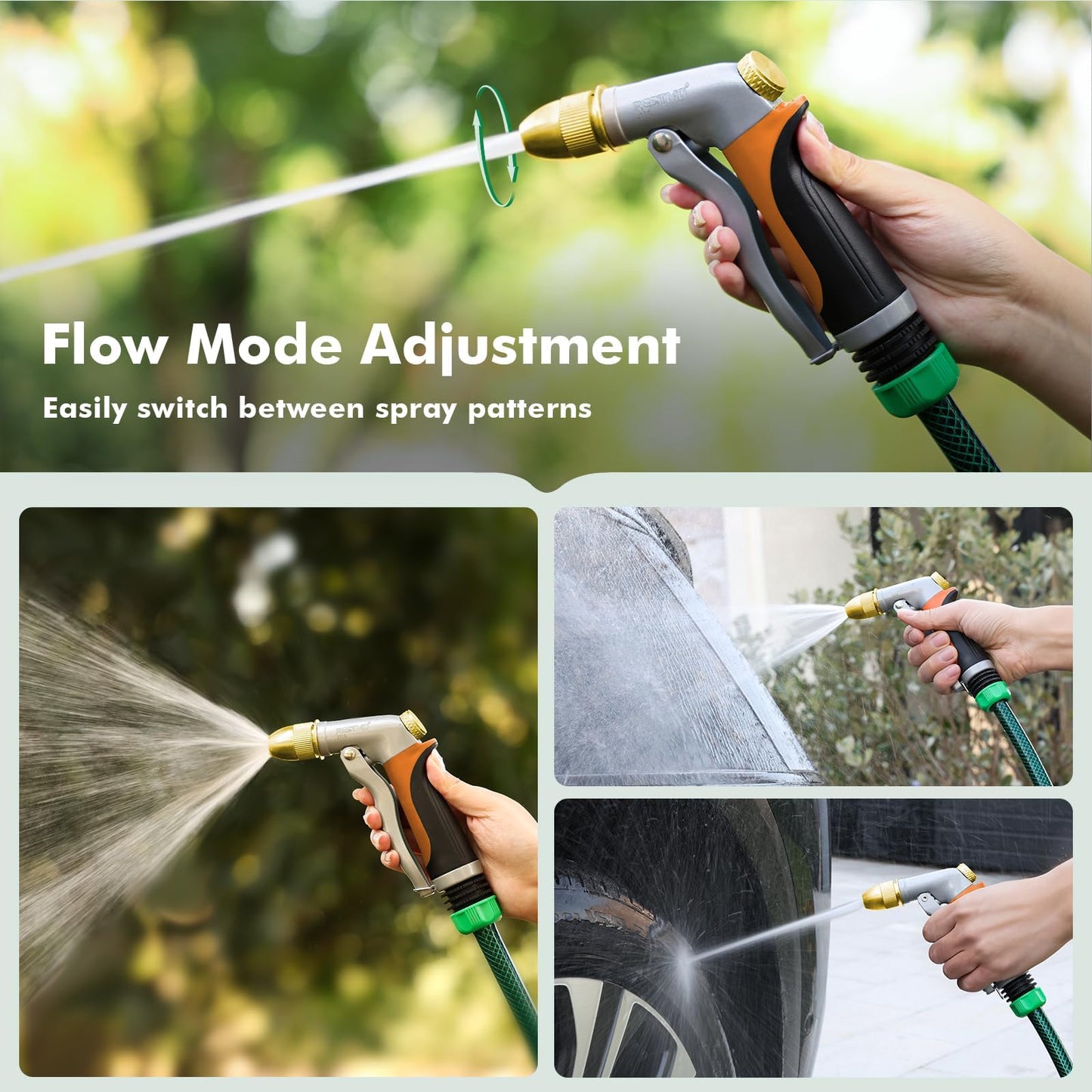 RESTMO Heavy Duty Metal Water Hose Nozzle, High Pressure Garden Hose Nozzle, Hose Sprayer Nozzle with Adjustable Spray Patterns for Garden Watering, Car Washing, Patio and Pet, Orange