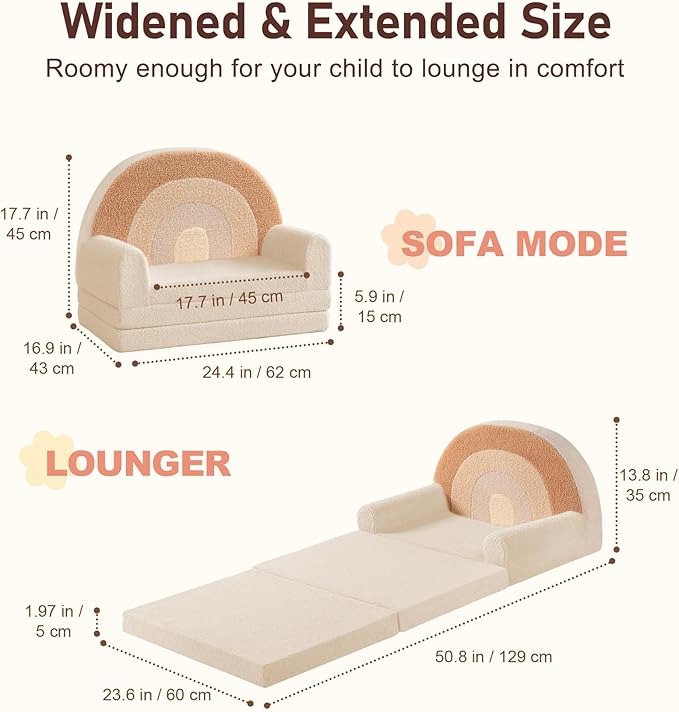 little dove Extra Wide Soft Toddler Couch Fold Out, Comfy Toddler Chair
