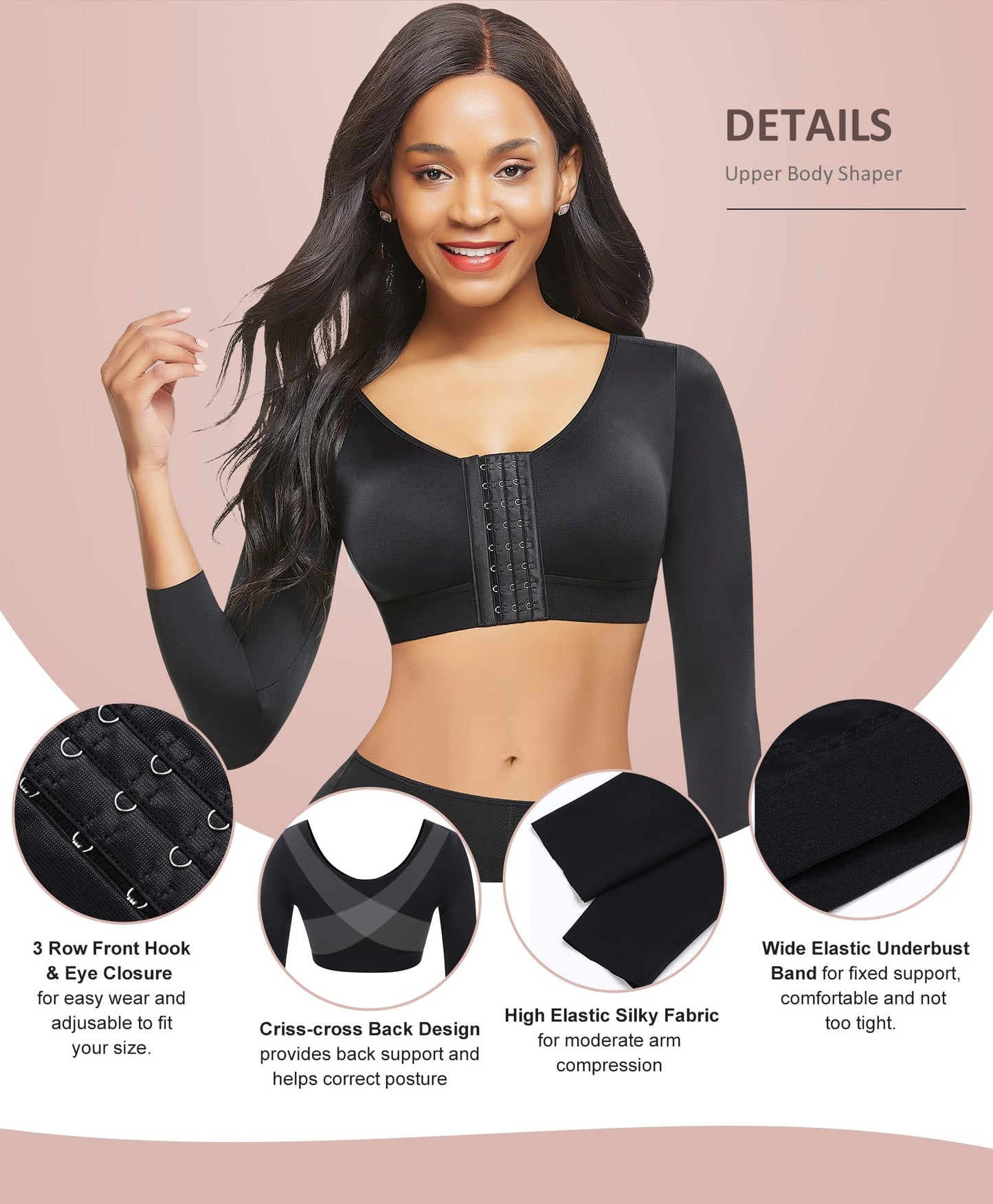 FeelinGirl Upper Arm Compression Sleeve Post Surgery Posture Corrector Tank Top Arm Slimmer Shapewear Black M