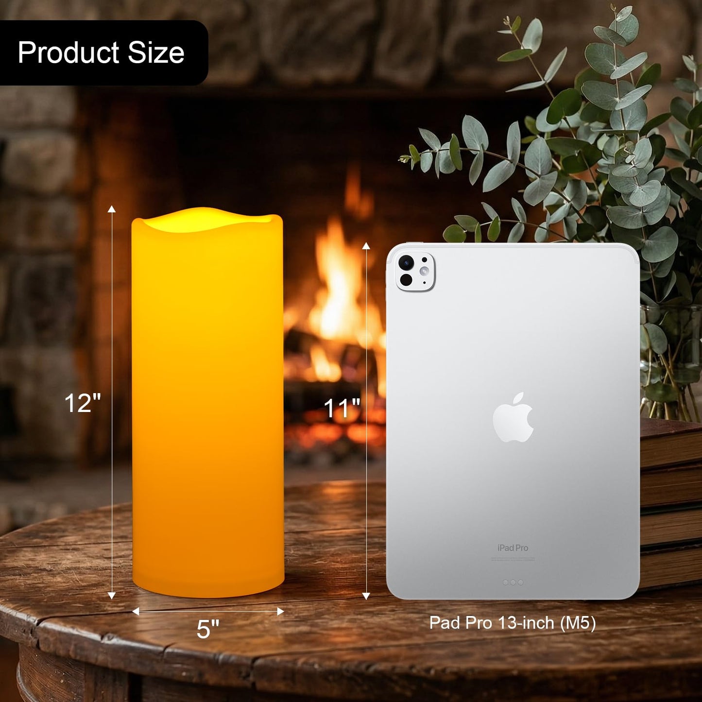 Amagic 2 Pack 5"x12" Outdoor Plastic Electric flameless Candles with Remote Control and Timer, Battery Operated Flickering LED Pillar Fake Candle for Home, Wedding Decor, Ivory