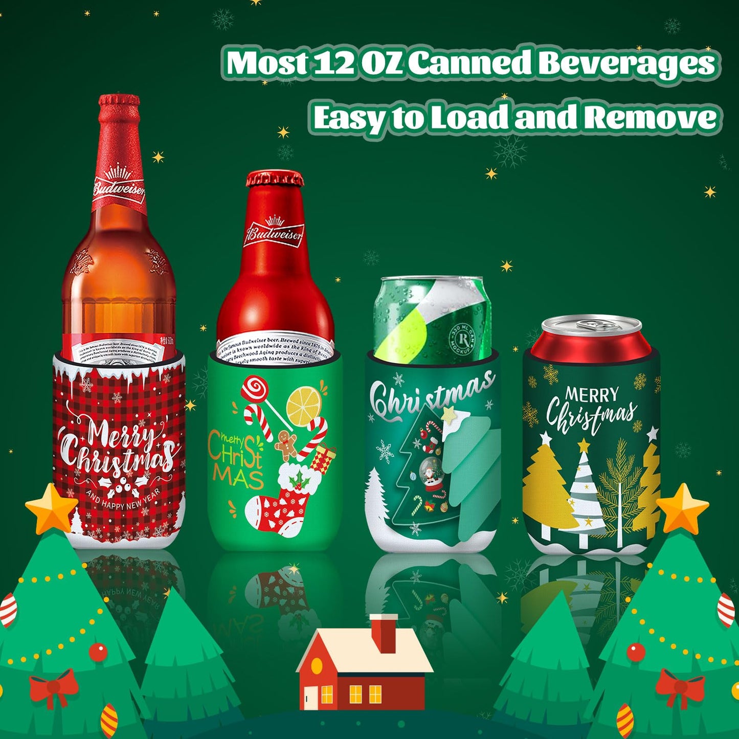 SEPGLITTER 18 Pcs Christmas Can Cooler Sleeves Xmas Beer Drink Cover