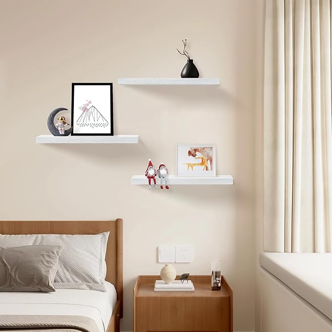 Upassion Floating Shelves for Wall Set of 3, Frame Display White Floating Shelf