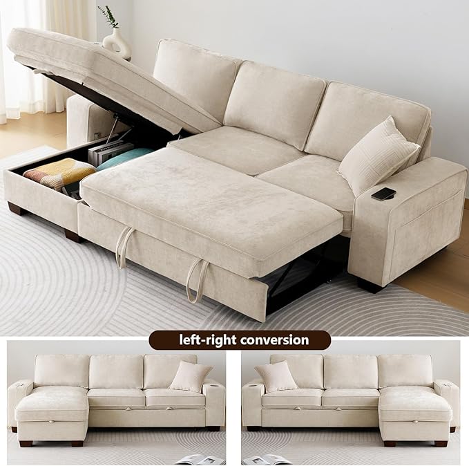 99" Convertible Sleeper Sofa Bed, L Shaped