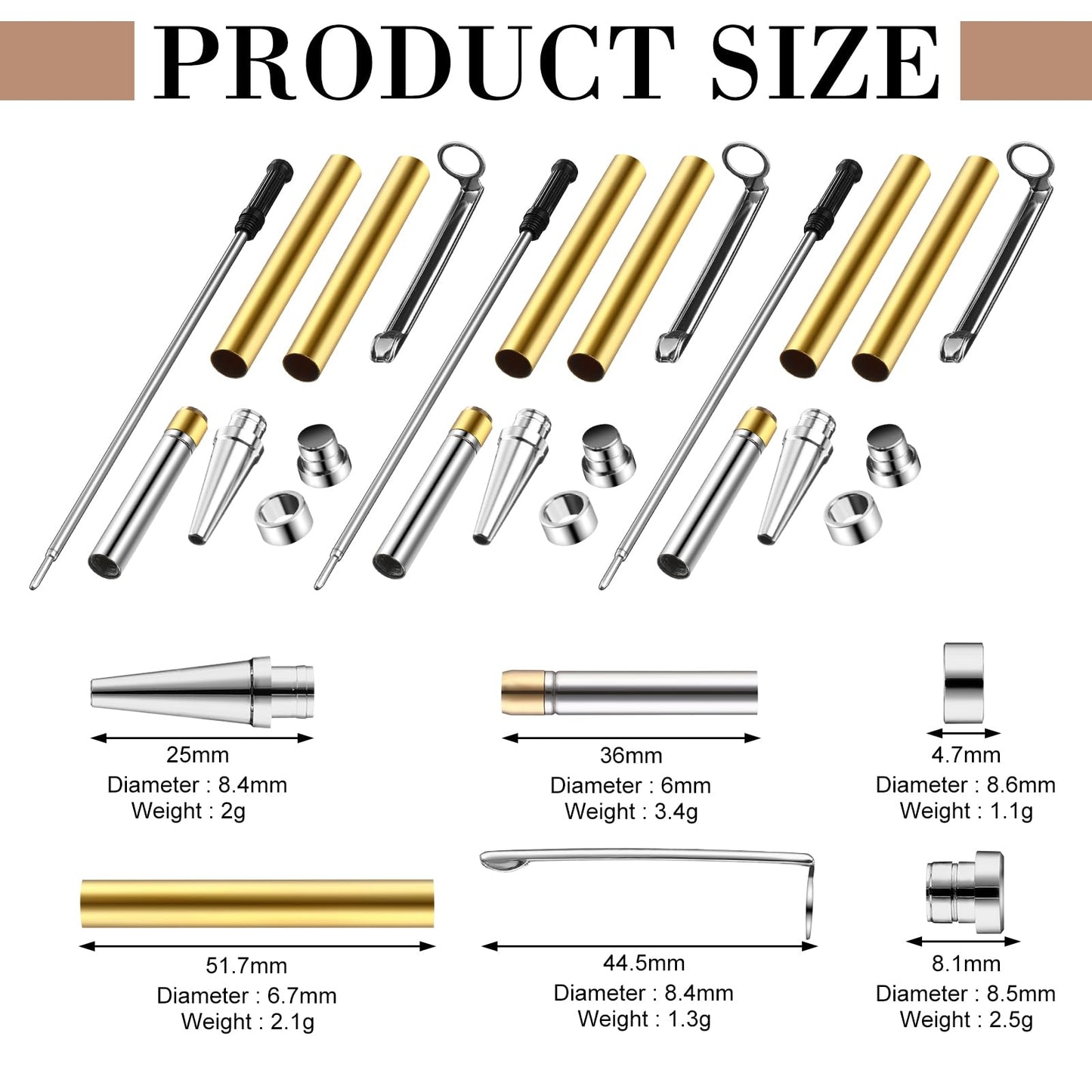 Colarr 10 Pcs Pen Kits for Wood Turning 7mm Slimline Pen Twist Kit with Refill Lathe Turning Supplies for Making Office Classroom Supplies DIY Friend Teacher Student Gifts(Silver)