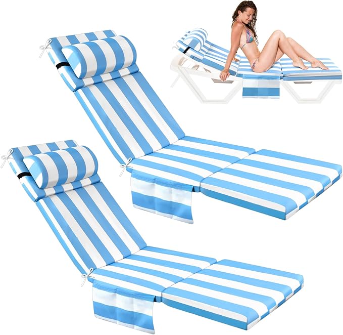 Wenqik 2 Pcs Outdoor Chaise Lounge Cushion