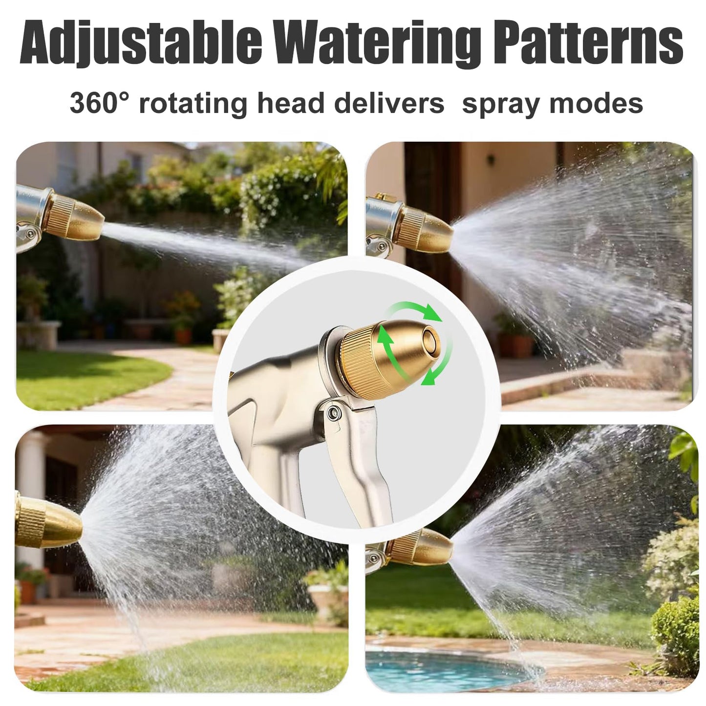 VNEIRSHAH Garden hose nozzle spray,all metal heavy-duty hand-held high pressure hose nozzle,with a variety of adjustable spray modes,suitable for watering plants, yards, car washes,pets and windows