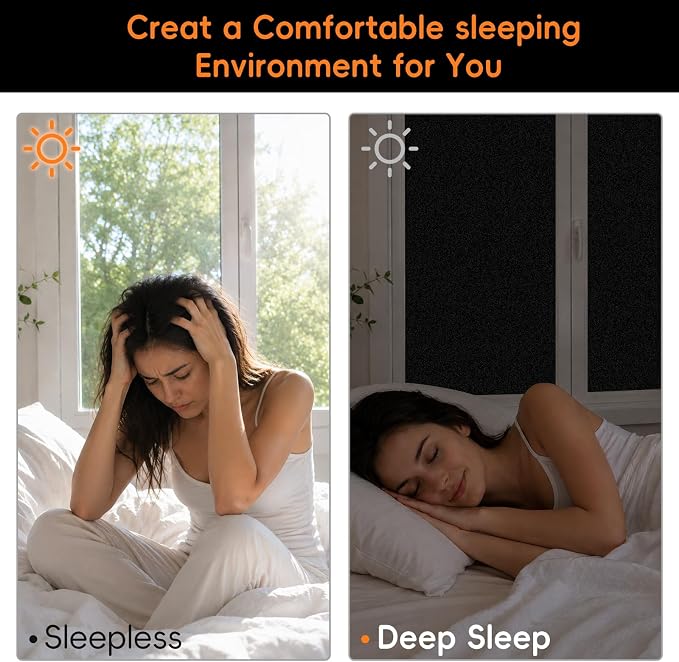 Blackout Window Privacy Film, Removable Window Cover Static Cling, Darkening Light Heat Blocking, Window Tint for Home Garage Bedroom Day Sleep, Black 29.5 Inch * 157.4 Inch