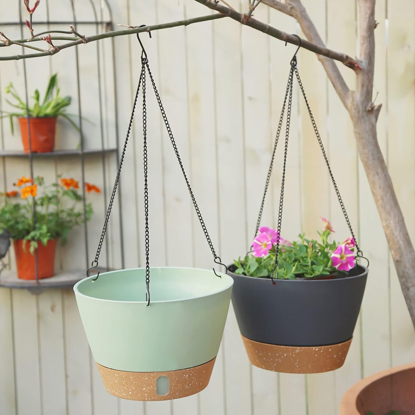 ZMTECH 2 Pack 10 Inch Hanging Planters for Indoor Plants, Modern Gray Hanging Planter with Visible Water Level Window & Metal Chain, Decorative Plant Hanger Indoor for Spring Balcony Decor