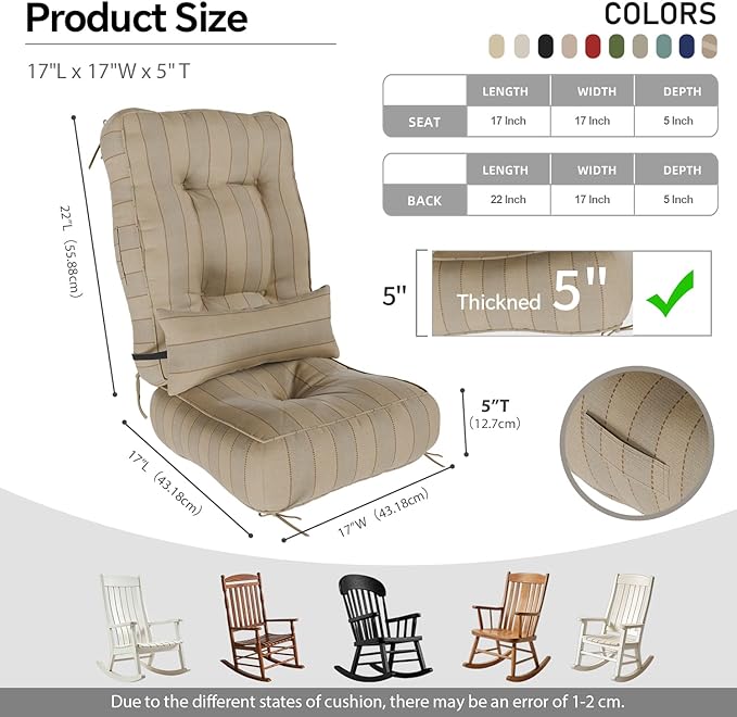 Rocking Chair Cushions with Pillow, Waterproof and Fade-Resistant Thicken