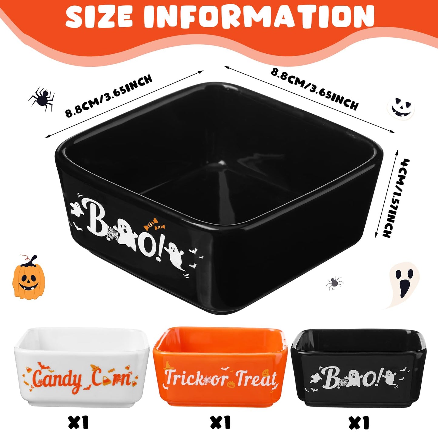 Tanlade 3 Pcs Halloween Candy Bowl Mini Dish for Tiered Tray Decoration, Ceramic Candy Corns Bowl, Party Supplies Holder for Farmhouse Home Housewarming Gift