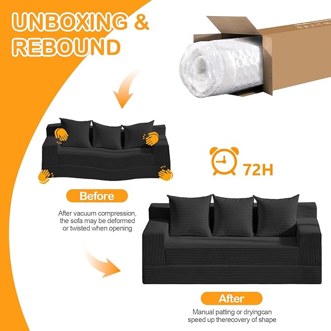 Erament 3 Seater Boneless Couch Sofa Bed, Compression Convertible Futon Floor