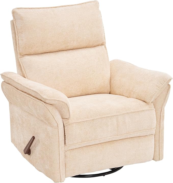 Rocking Chair Nursery with Adjustable Headrest, Manual Swivel Rocker Recliner