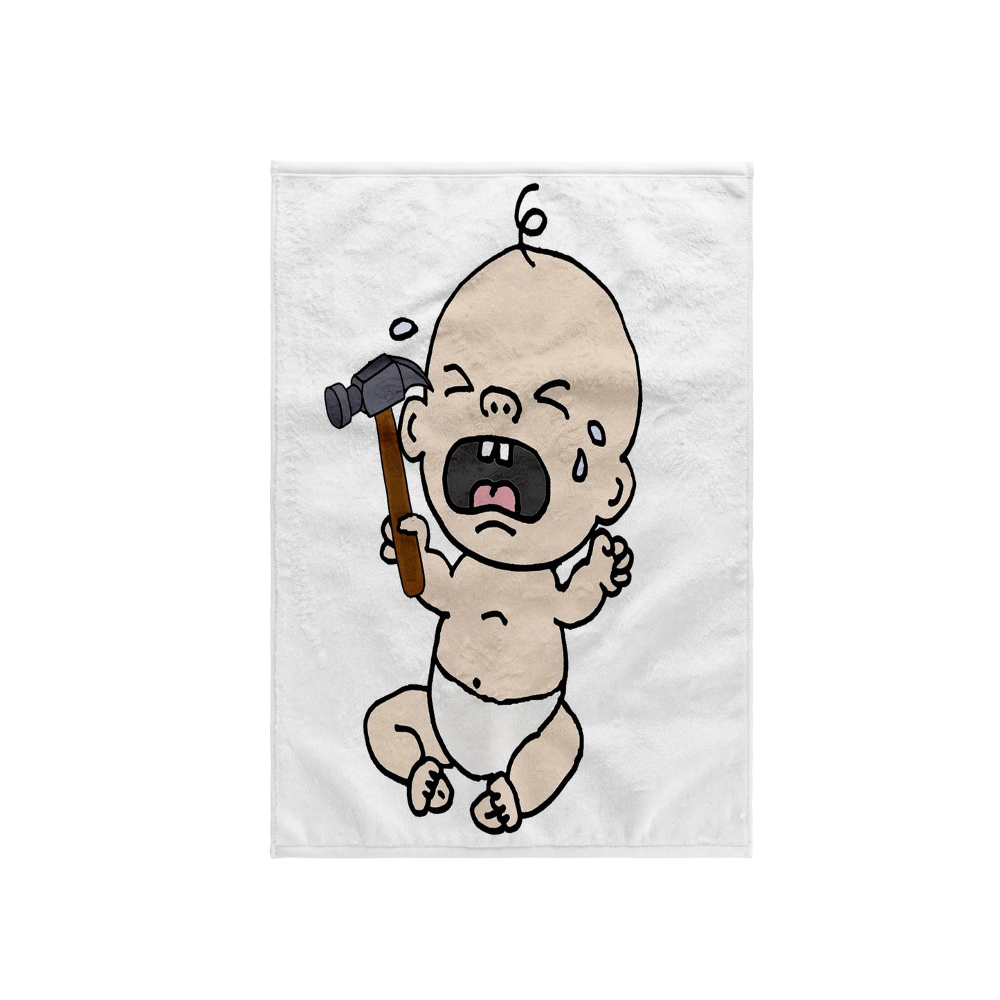 3dRose Funny Crying Baby with Hammer Carpenter Satire 15x22 Hand Towel