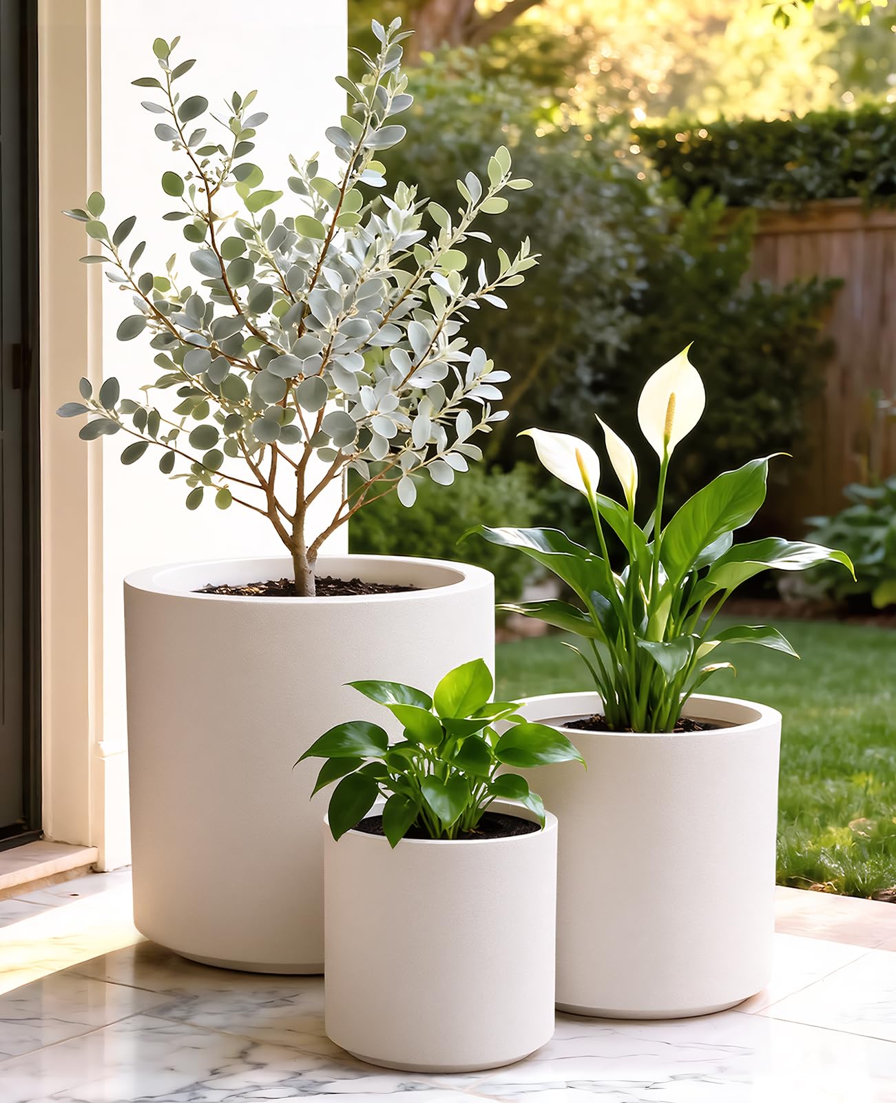 homenote Flower Pots 13.2/10.5/8.5 Inch,Large Plant Pots Indoor with Drainage,Plastic Pots for Plants,Garden Pots for Outdoor,Large Planters for Indoor Plants,Big Plastic Planter,White(3 Pcs)
