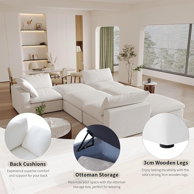 Cloud Modular Sectional Sofa Couch, Oversized Couch 6 Seater