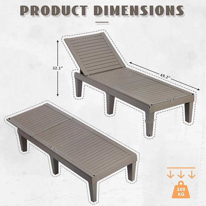 Outdoor Chaise Lounge Chairs Set of 4, 5-Position Adjustable Heavy Duty Tanning
