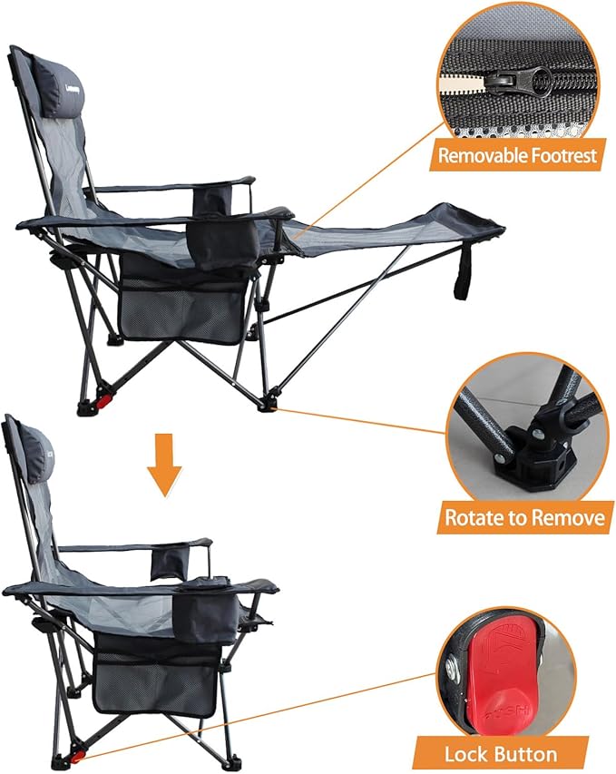 Reclining Camping Chair with Removable Footrest Lounge Chair with Headrest