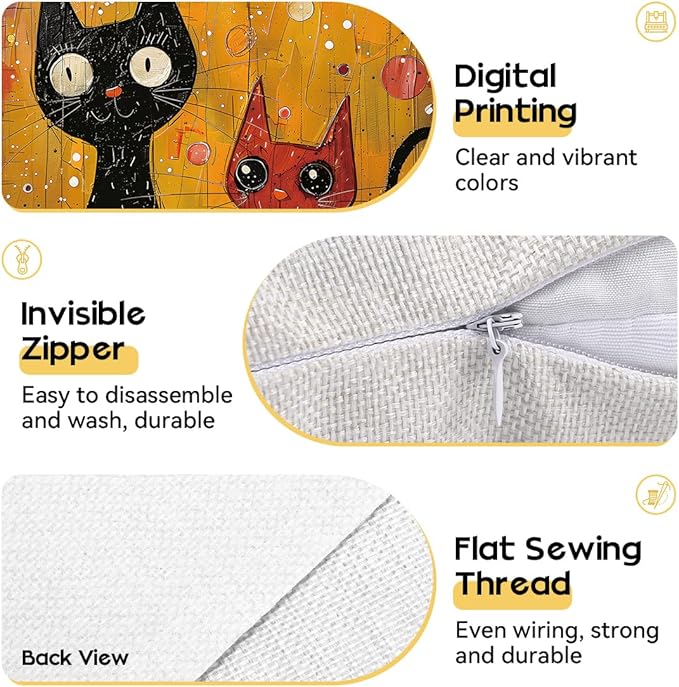 OBSEDE Black Cat Abstract Art Decorative Throw Pillow Covers 18 × 18 in