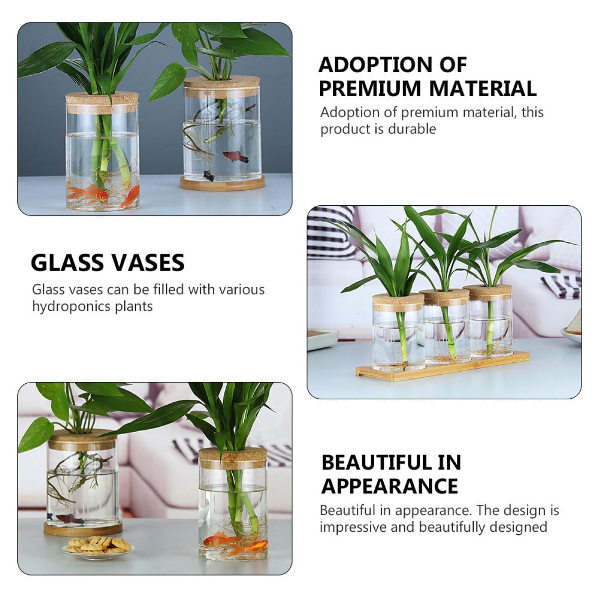 GALPADA Glass Flower Vase Set 2pcs 6.5cm X 10cm with Corked Hole for Indoor Hydroponic Plants and Moss Terrarium Home Decor Floral Arrangement Container