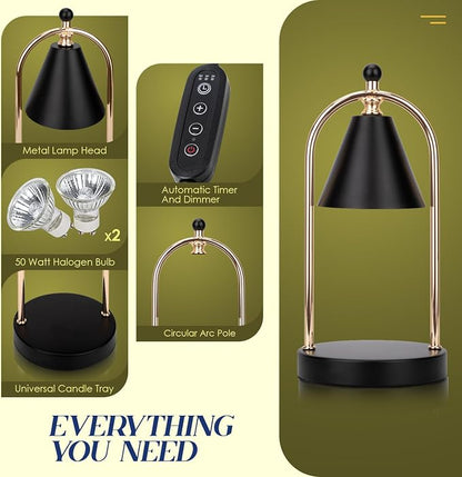 Candle Warmer Lamp with Timer, Electric Black Light for Bedroom, Dimmer Wax Melts Warmer for Candle Jars, Beside Lamp Gifts for Women Home Decor (2 Bulbs Included)