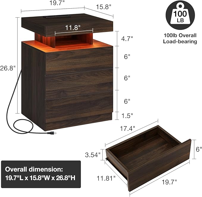 HOMMPA Set of 2 Rustic Brown Nightstands