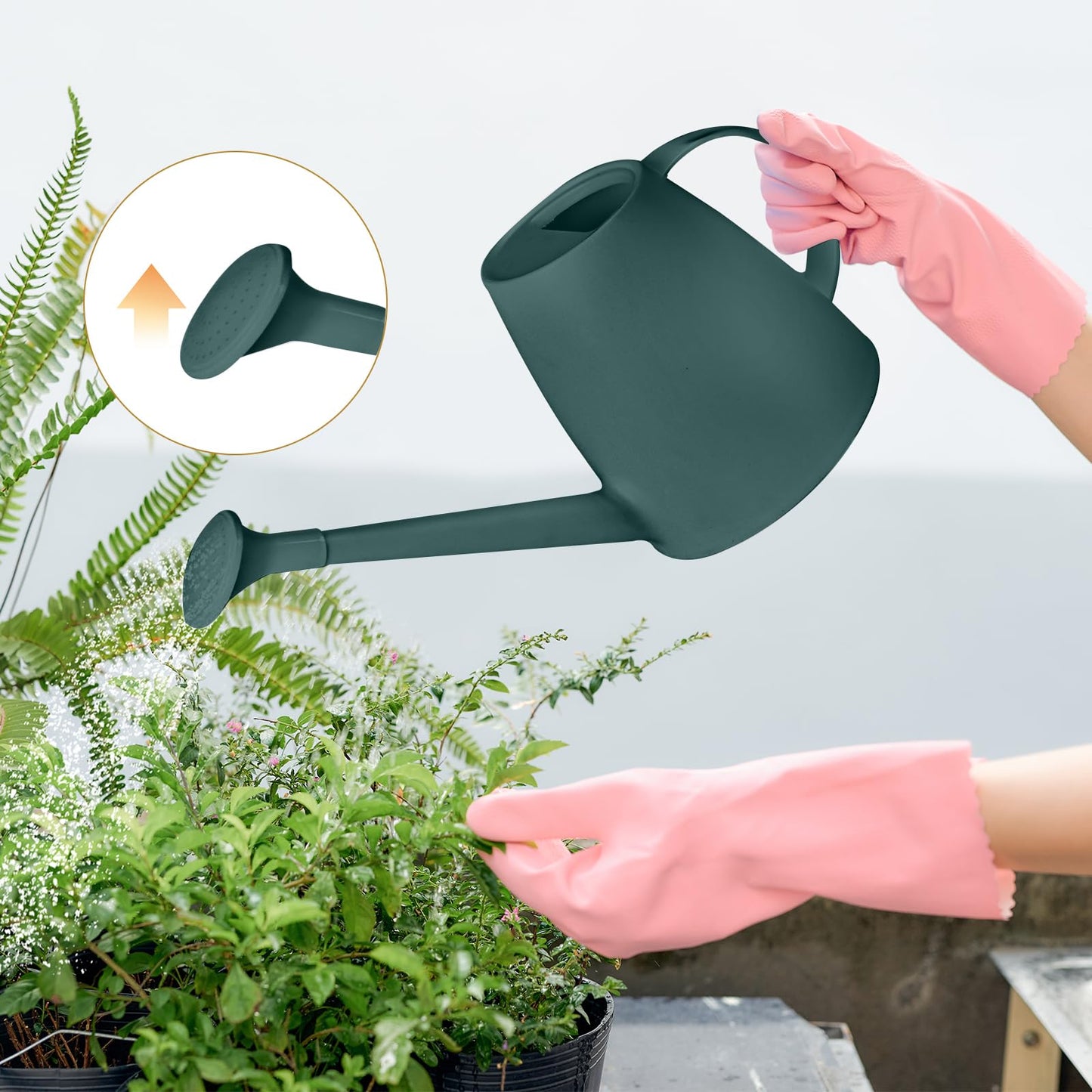 TTAOE GN Pro Grip Plastic Watering Can - for Indoor and Outdoor House Plant Garden - with Long Spout - 1/2 Gallon - Blackish Green