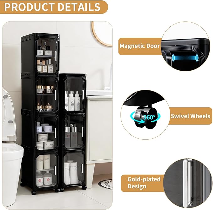 2-Tier Narrow Storage Cabinet, Slim Bathroom Storage Cabinet