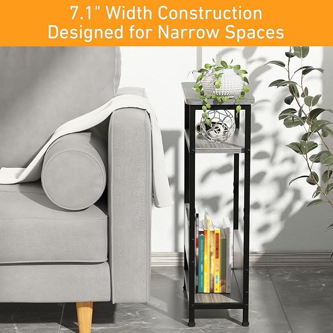 THUMEYE 7.1" Narrow Side Table for Small Spaces, 3 Tier Small End Table