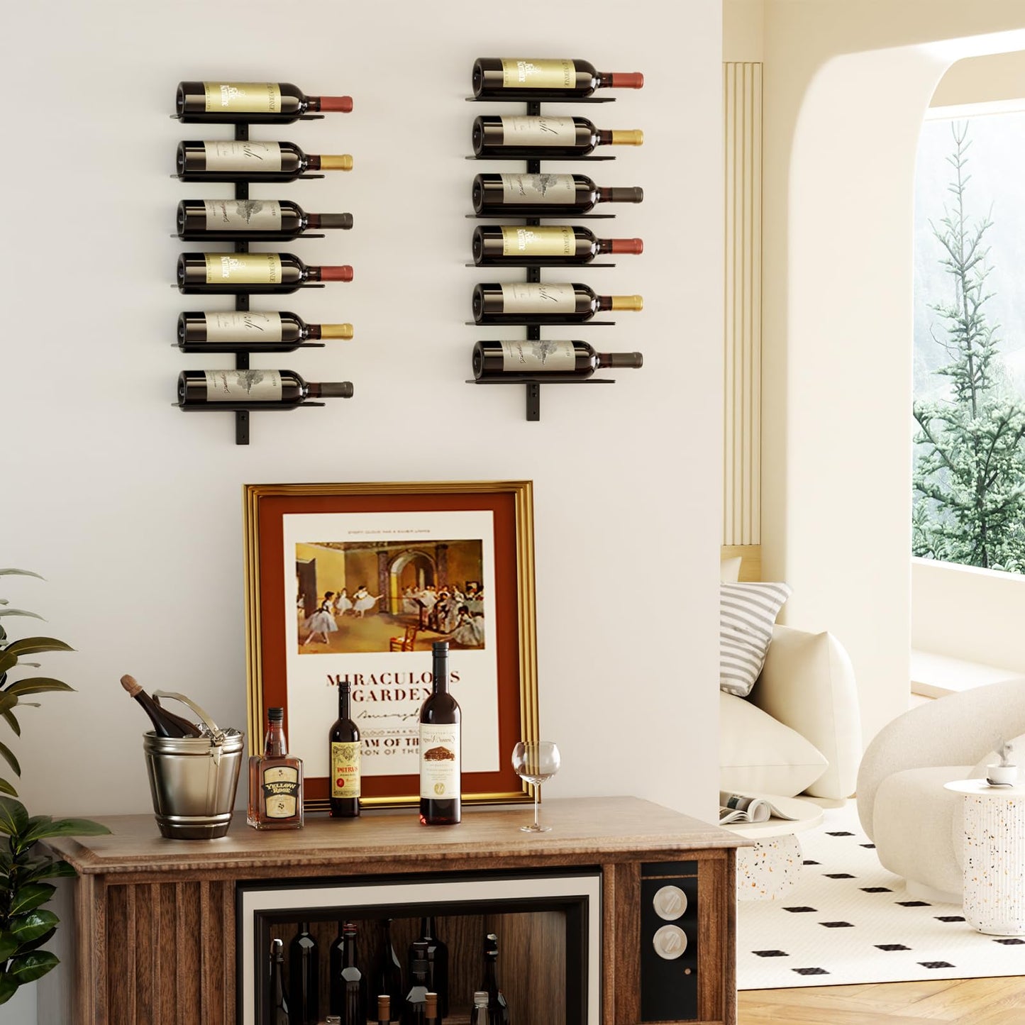 B4Life Wine Rack and Holder Wall Mounted 12 Bottles, Metal Hanging Mount Racks for Wall, Liquor, Champagne for Bottles Storage Home Bar, Cellar and Kitchen, Dining Room (Black, 12 Bottle)